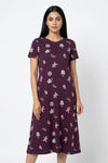 Zivame Farm Lore Knit Cotton Mid Length Nightdress - Plum Purple — thumbnail 1